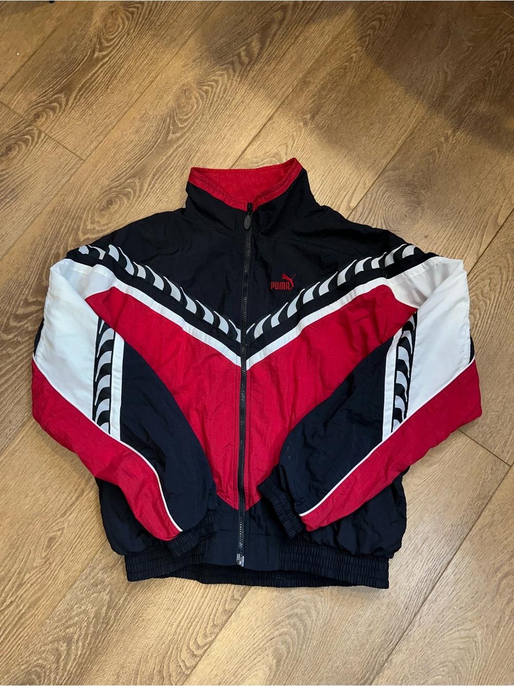 Vintage Style Puma Black Red White Chevron Track Jacket